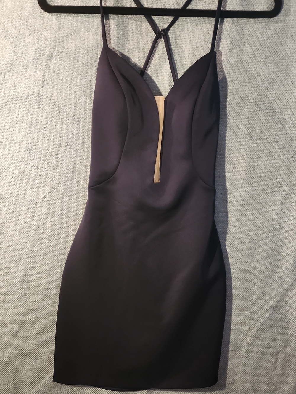Navy Plunge front Bodycon Mini Dress. Size 0, LaFemme, NWT